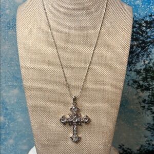 Silver Crystal Cross Pendant Necklace - Women Jewelry